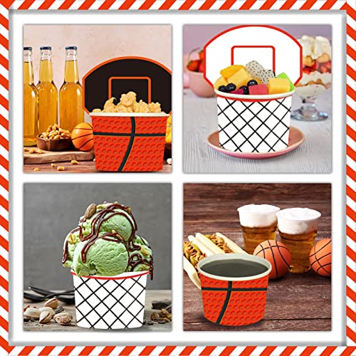Image of gisgfim Basketball Party Hoop Snack Bowls Supplies for 50 Guests Disposable 9 oz Basketball Theme Chili Serving Snack Bowls Paper Treat Cups for Sports Events Food Birthday Party