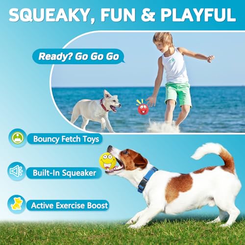 HDSX Quietschendes Hundespielzeug mit Smiley-Gesicht, weich, Latex, Gummi, Quietschspielzeug für kleine und mittelgroße Welpen, 4 Stück (Emoji)