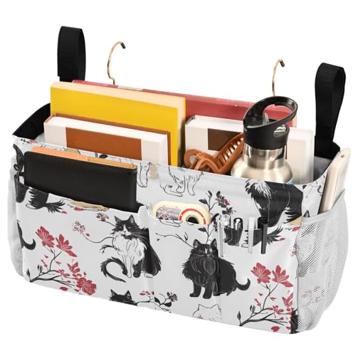 FRODOTGV Bolsa de almacenamiento para mesita de noche, diseño de gatos, color blanco, organizador de almacenamiento para revistas, tabletas, teléfonos, personalizados, color chocolate