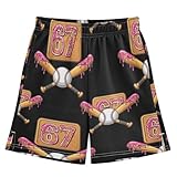 Pfrewn Boys Athletic Shorts Kids Youth Basketball Breathable Shorts Pants for 9-10 Years, Baseball Theme 67 (2)
