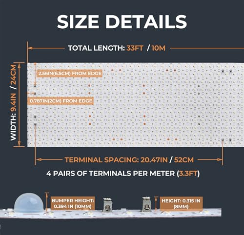Rollos de luz LED ultra largos 33ft x 9.5in 24V 3000K miniatura 3