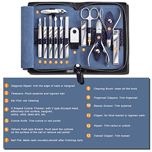FAMILIFE L11 Manicure Set, 12 in 1 Stainless Steel Nail Clipper Set Professional Manicure Pedicure Set with Portable Travel Case for Women Men