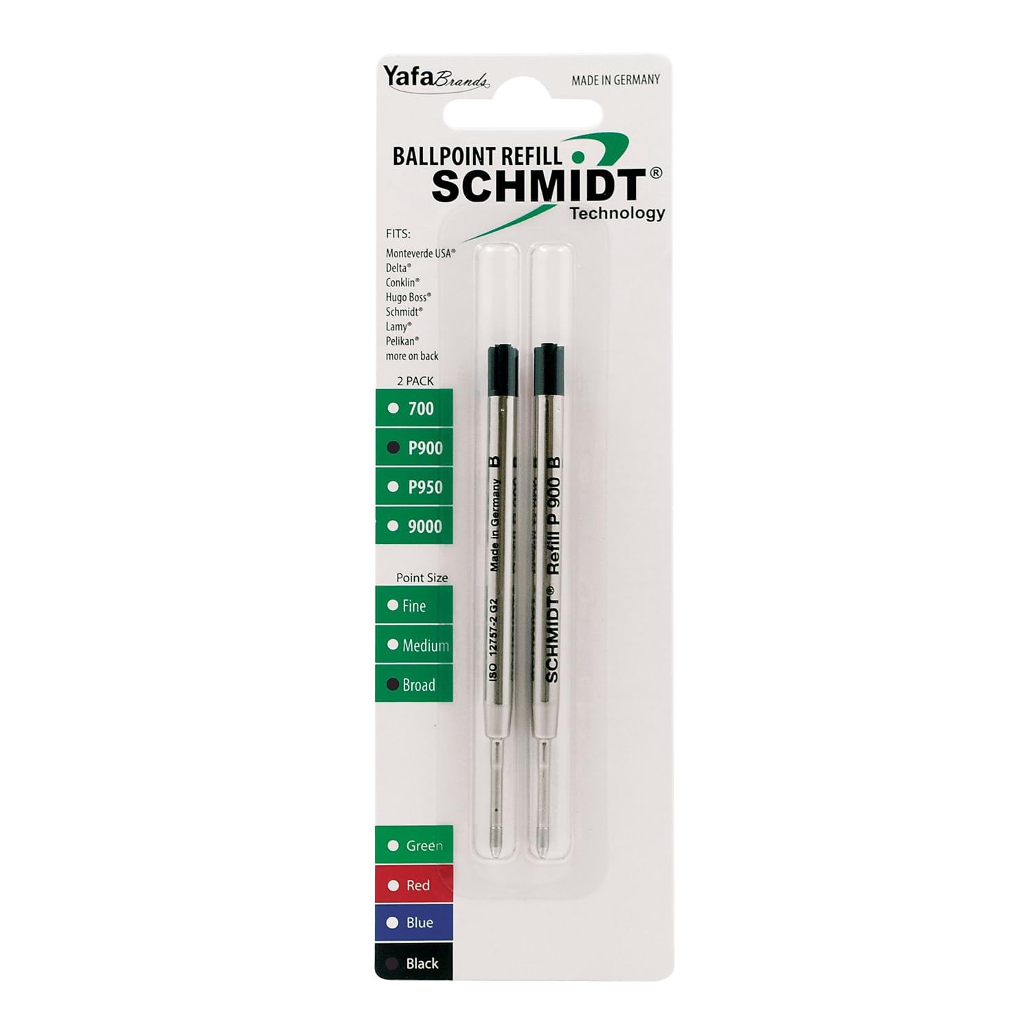 Schmidt P900 Ballpoint Tc Ball Parker Style Refill Fine Blue, 2 Pack Blister (SC58140)