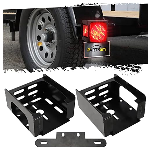 Partsam 1 Set Square Black Trailer Tail Light Mounting Box Left Right and License Plate Bracket Guard Cover Heavy Duty Steel S45C 1045 with Screws for Trailers Under 80" Boat Truck Marine Camper RV
