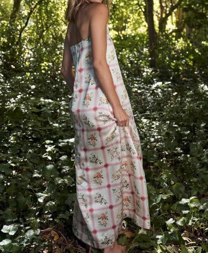 Image of Women Floral Print Maxi Tube Dress Strapless Flowy Long Bandeau Dress Y2K Open Back Sundress Summer Beachwear