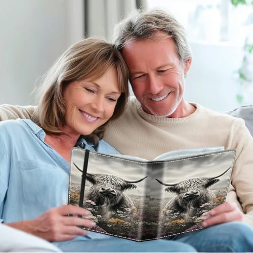 Image of Photo Album 4x6 120 Photos with Strong Elastic Band, Highland Cow Floral