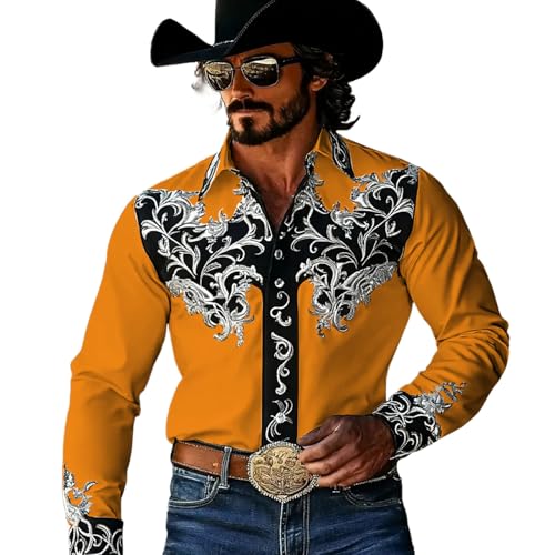 Chemise en jean délavé pour homme décontractée boutonné orange classique taille grande XXXXL