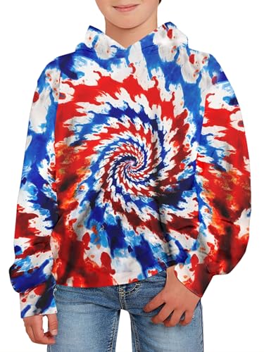 Image of GAMISOTE Unisex Kids Tie Dye Sweatshirt Boys Girls Hooded Kangaroo Pocket Pullover Hoodies