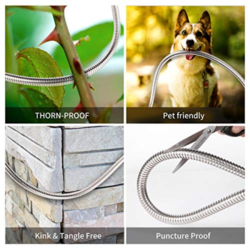 Kegemor Garden Hose 100 Ft-Metal Water Hose -Flexible Lightweight Outdoor Yard Strong Durable Heavy Duty 304 Stainless Steel Hose Pipe With 10-Way Nozzle, Solid 3/4" Brass Connectors, No Kink Hose #TOP3