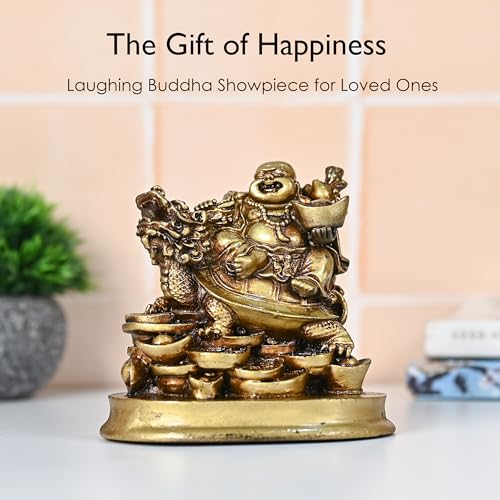 Image of ZAICUS Laughing Buddha Sitting on Dragon Tortoise - Symbol of Wealth, Prosperity & Good Luck - Decorative Feng Shui Figurine for Home, Office, or Meditation Space - Unique Gift and Fortune