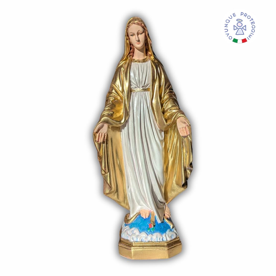 OVUNQUE PROTEGGIMI Statua Madonna Immacolata o Miracolosa in Resina, cm 35, Statuetta Madonnina Realizzata e Dipinta a Mano in Italia, dipinta a mano.