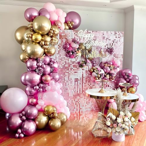Image of PartyWoo Metallic Pinkish Purple Balloons, 50 pcs 5 Inch Metallic Pink Balloons, Pink Metallic Balloons for Balloon Garland Balloon Arch as Wedding Decorations, Birthday Party Decorations, Pink-G108