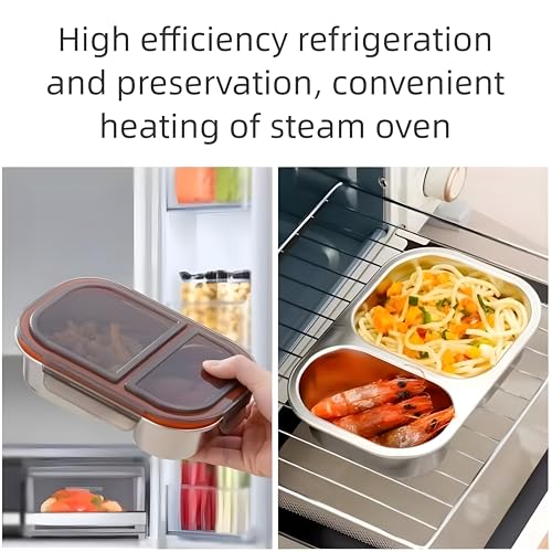 Image of Motka Premium 800 ml 2-Compartment Bento Lunch Box | Stainless Steel Slim Compact Tiffin | Leak-Proof Food Container| BPA & Odour-Free| Ideal for Office, Travel & School (Natural-Black Lid)