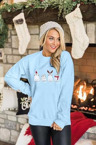 Moletons de Natal para mulheres, camisetas fofas de gato, camiseta de Natal divertida, Natal, manga