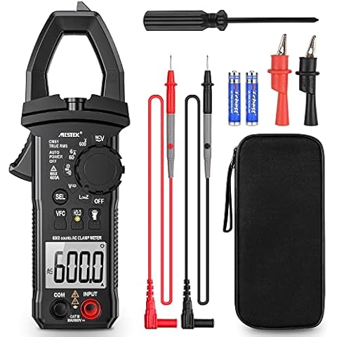 Clamp Meters Digital Multimeter AC DC Tester MESTEK Voltmeter Ammeter Ohmmeter T-RMS 6000 Counts Auto Range Measures Current AC/DC Voltage Resistance Diodes Test CFC NCV Low Z with LCD Backlit Cover