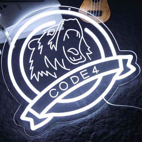 Image of Police Code 4 Neon Signs,Dimmable LED Police Neon Light for Garage or Man Cave Decor Suitable for Beer Bar Club Garage Hotel Bar Cafe Birthday Party Gift Led Art Wall Decorative14.1 * 12.2Inch