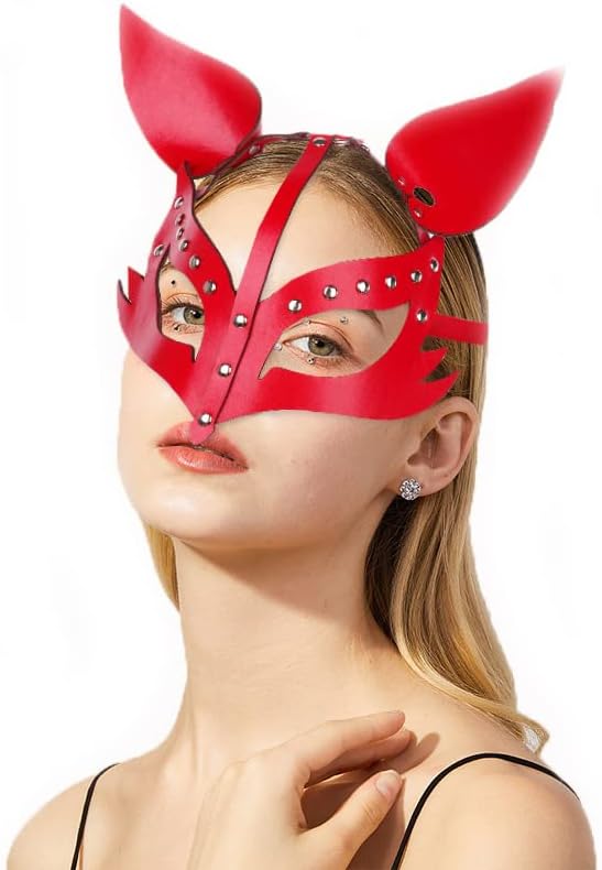 Máscara de piel de zorro punk para mujer, máscara de gato de media cara, máscara de conejo para Halloween, cosplay, máscara de animal para adultos,