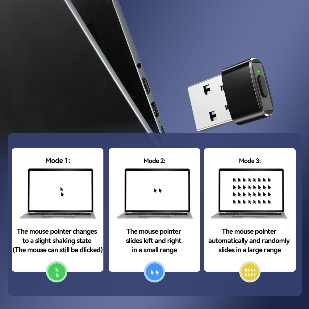 AXFEE Symulator myszy, niewykrywalny symulator ruchu myszy USB, z przyciskiem przełącznika i 3 trybami Jiggler, nadaje się do utrzymania laptopa/komputera w stanie przebudzenia, bez sterowników