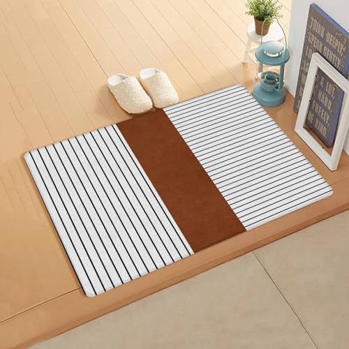 Boho Black Antifatigue Kitchen Bath Door Mat Cushioned Runner Rug,Washable Welcome Floor Sink Mat,Waterproof & Non-Slip Kitchen Standing Doormat,Brown White Geometric Stripes Bohemia Pastoral 18