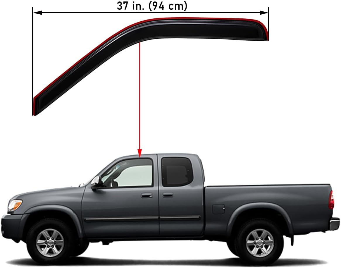 Lightronic Extra Durable Clip-on in-Channel Auto Vent Window Visor, Fits 2000-2006 Toyota Tundra, Access Cab, UV Protection Rain Guard, Original Wind Deflector, No-Drill Install, Dark Smoke, 2-Pcs