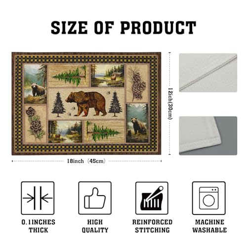 Rustic-Lodge-Bear-Deer-Placemats-4-Pcs-Vintage-Cabin-Pine-Cone-Plaid-Place-Mats-Heat-Resistant-Non-Slip-Cotton-Linen-Dining-Table-Mats-Home-Kitchen-Decor-18-x-12-Inch Rustic Lodge Bear Deer Placemats 4 Pcs Vintage Cabin Pine Cone Plaid Place Mats Heat Resistant Non Slip Cotton Linen Dining Table Mats Home Kitchen Decor 18 x 12 Inch