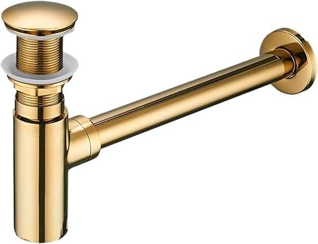 Bottle Trap Brass Round P-TRAP Bathroom Vanity Basin Pipe Waste With Pop Up Drain For Replacing Kitchen Sink PipesGold C