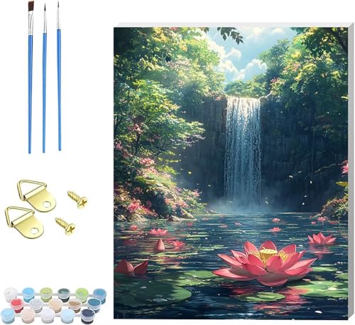 �y�C���g�o�C�i���o�[ �t���[���t�� WaterFalls �ȒP DIY �������G ���i Paint by Numbers �y�C���g�u���V�ƃA�N�����痿�t�� ���G �L�����o�X ��l�̂��߂̃N���G�C�e�B�u�Ȏ �h��G ���� �z�[���E�H�[���f�R���[�V���� �M�t