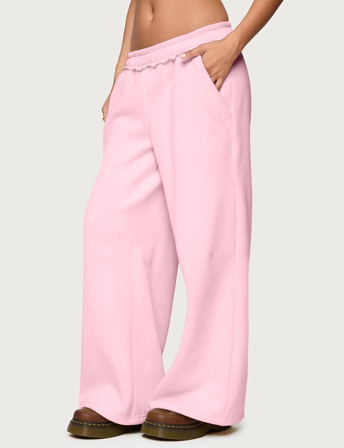 HeSaYep Womens Fleece Lined Sweatpants Wide Leg Baggy Thermal Lounge Pants Raw Hem Elastic Waist Oversized Sweat Pants - Image 2