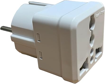 DE-PA Universal Adapter – Travel Plug Converter for British and American Plug Devices, EU Type Socket Compatibility, 250V 16A, White – 1 Pc