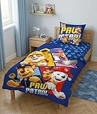 Aymax - Juego de cama de 3 piezas, diseño de Patrulla Canina, microfibra ultra suave, funda nórdica de 140 x 200 cm + funda de almohada de 63 x 63 cm + sábana bajera 90 x 190 cm, con chase, Ruben