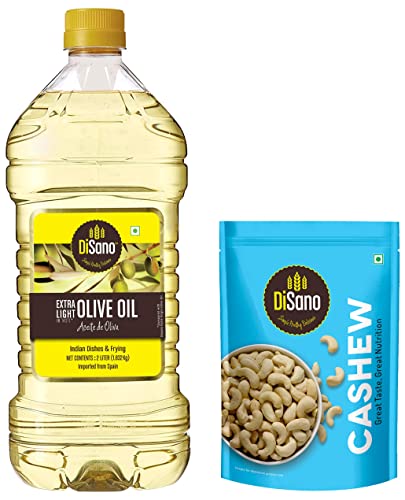 Image of DiSano Extra Light Olive Oil, Indian dishes and frying, 2L & Whole Cashew Nuts (Kaju), 200g