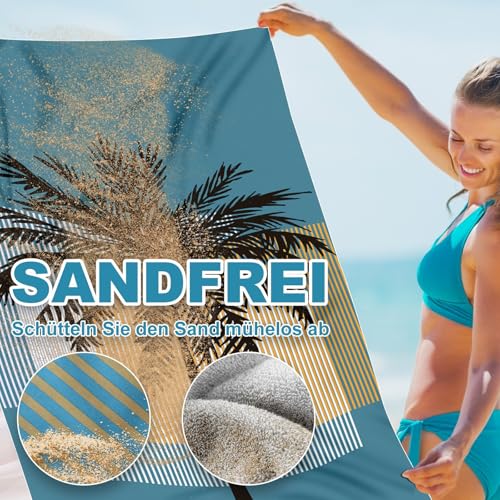 Asbtos Strandtuch Groß, 180 x 100 cm Doppelseitig Strandhandtuch, Schnell Trocknendes, Weiches, Leichtes, Pflegeleicht, Sandfreies Microfaser Handtücher für Reise Urlaub Schwimmen Camping, mit Tasche