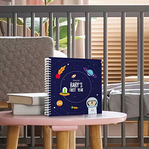 Astronaut Theme First Year Baby Memory Book | 12 Stickers Included | 1St Photo Album With Stickers And Frames To Add Your Pictures In A Gorgeous Way | Outer Space Edition | Great Gift For New Moms #TOP1