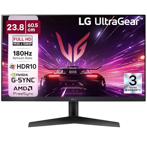 LG 24GS60F 60.5 cm UltraGear FHD IPS Gaming Monitor, 1ms, 180Hz, HDR10, sRGB 99% , NVIDIA G-SYNC Compatible, AMD FreeSync, Anti-Glare, HDMI, DP, HP Out, Tilt Adjustable
