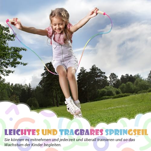 Springseil Kinder, Verstellbare Springseil mit Holzgriff und Regenbogen – Ansicht 6