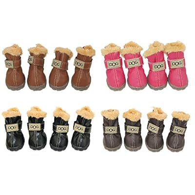 WINSOON Dog Australia Boots Pet Antiskid Shoes Winter Warm Skidproof Sneakers Paw Protectors 4-pcs Set (Size 4, Black)