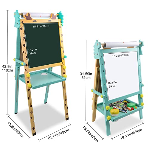 Kids Easel With Paper Roll Double-Sided Whiteboard & Chalkboard Adjustable Kids Art Easel Standing Easel With Numbers Accessories For Kids And Toddlers #TOP2
