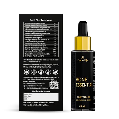 Image of Eternal Life Bone Essential Ayurvedic Oil for Joint & Muscle Pain Relief | Herbal Oil for Knees, Back, Neck & Shoulders | Natural Massage Oil for Flexibility, Relaxation & Soothing | 30ml