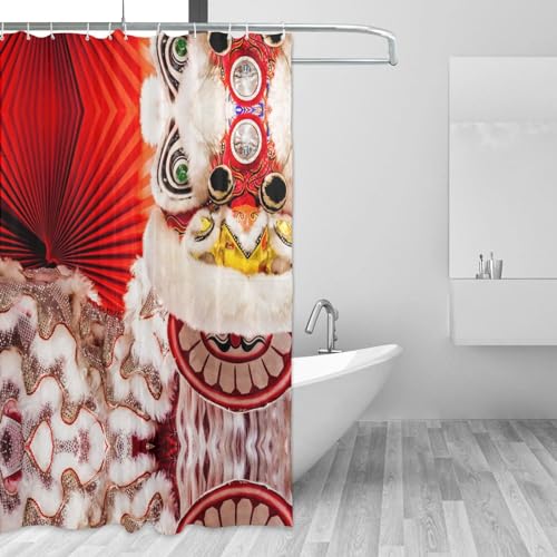 Rideau de douche imperméable imprimé danse du lion de 183x183 cm - 3