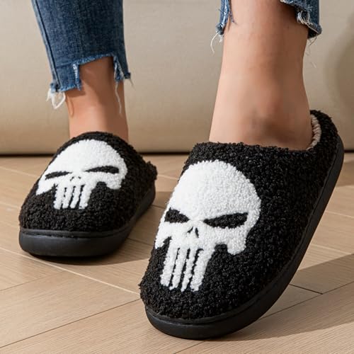 Image of Womens Mens House Slippers Retro Comfy Warm Plush Slip on Fluffy Memory Foam Home Sippers for Winter Indoor Outdoor