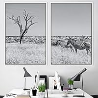 2 Piece Framed Canvas Wall Art Herd of Zebras Canvas Prints Home Artwork Decoration for Living Room,Bedroom - 16