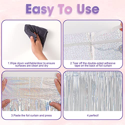 Image of Voircoloria 4 Pack Laser Silver Foil Fringe Backdrop Curtains, Tinsel Streamers Birthday Party Decorations, Fringe Backdrop for Graduation, Baby Shower, Gender Reveal, Disco Party