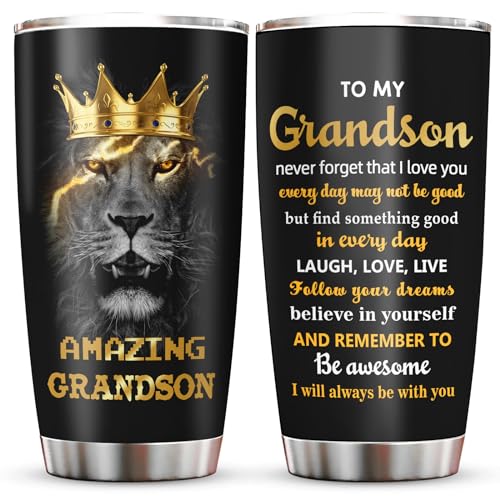 Muilzon Grandson Gifts Coffee Tumblers 20oz - Graduation Christmas Birthday Gifts for Grandson from Grandma Grandpa - Grandchildren Mug Cup by Muilzon - Used condition - US$16.59