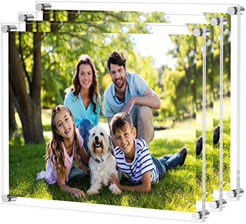 NIUBEE Clear Acrylic Wall Mount Floating Frameless Picture Frame Up to 18x24 Photo for Poster Photography Frames-Double Panel(3 Pack)