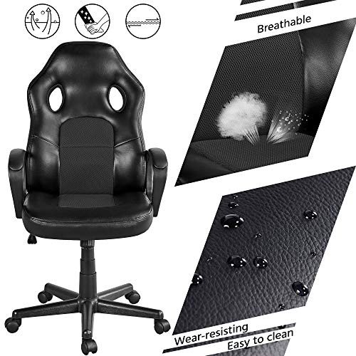 Yaheetech Executive Office Desk Chair Swivel Computer Chair Leather Gaming Chair Conference Task Chair Ergonomic With Lumbar Support Black #TOP5