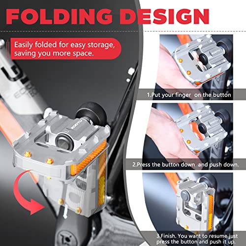 Savadeck Folding Bike Pedals, 9/16 Inch Bicycle Pedals Wide Flat Mountain Bike Pedals With Aluminum, Non-Slip Bike Pedals For Road Bike Bmx Bike Beach Cruiser Bike Grey. #TOP3