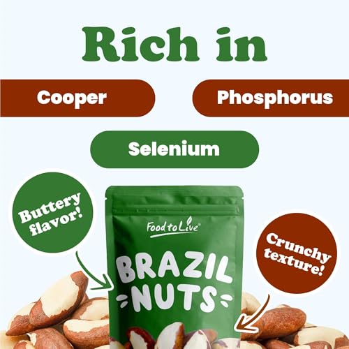 Food to Live Raw Brazil Nuts, 3 Pounds – Non-GMO Verified, Raw, Whole, No Shell, Unsalted, Kosher, Vegan, Keto and Paleo Friendly, Bulk, Good Source of Selenium, Low Sodium, Low Carb, Great Trail Mix