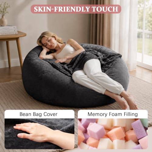 Image of 4FT,Big Bean Bag Chairs for Adults,Bean Bag with Filler Included,Memory Foam Bean Bag,Giant beanbag,Suitable for Reading Chairs in Living Room, Bedroom and Dormitory. (Black, 4 Foot)