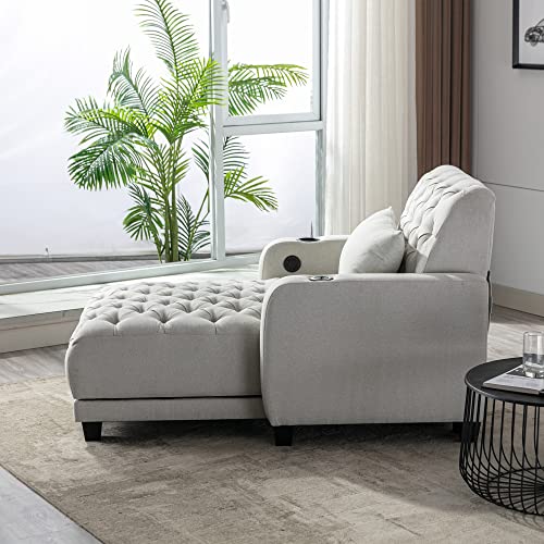 HomSof Chaise Lounge Indoor Convertible Sofa Bed, Adjustable Backrest Lounge Sofa with Thick Padded, Reclining Chair with Solid Rubber Wood Leg - Thumbnail 6