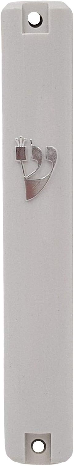 TALISMAN4U Waterproof White Mezuzah Case with Scroll Classic Judaica Israel Plastic Door Mezuza Silver Shin (4 Inches - 10 cm)